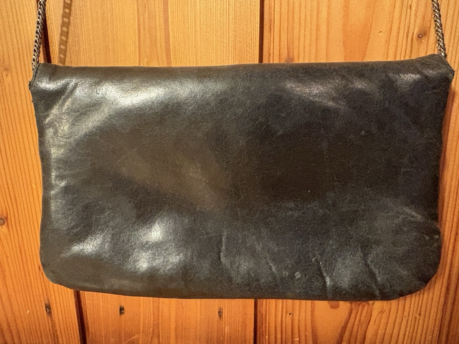 Vintage Ruth Saltz Black Leather Clutch Shoulder Purse Bag