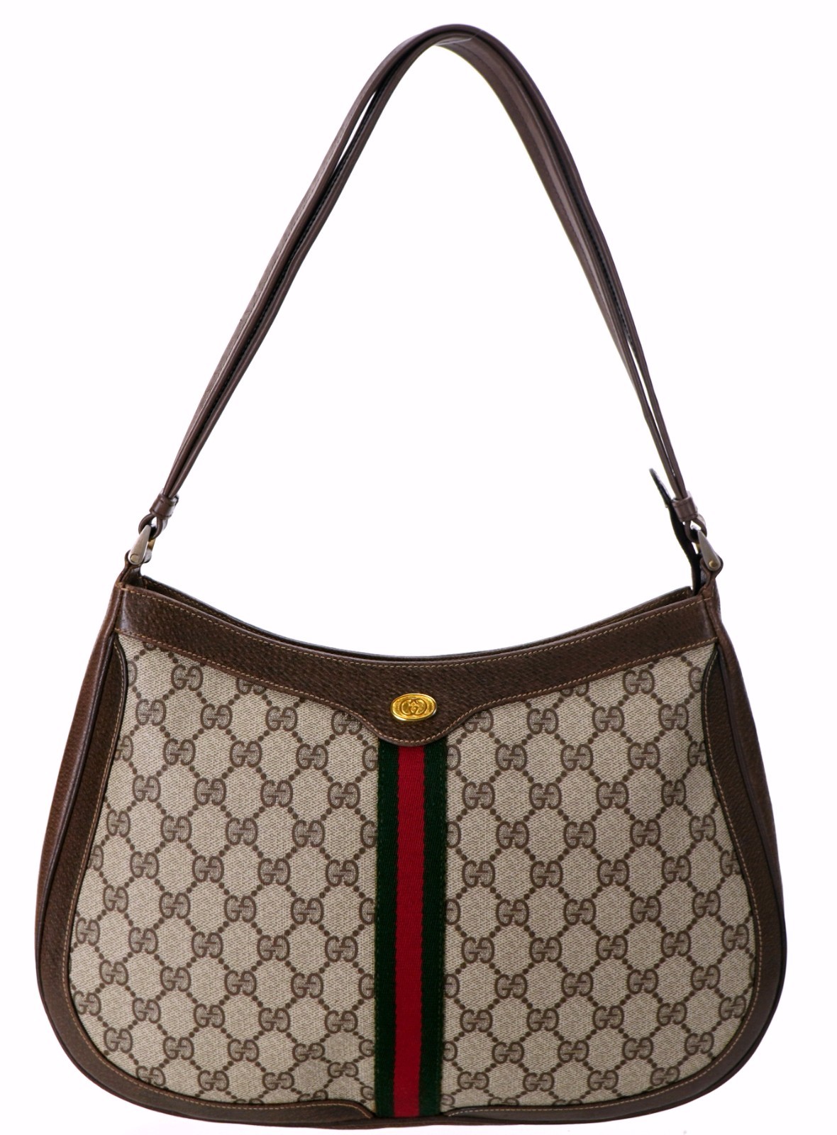 Vintage GUCCI Web GG Monogram Leather Ophidia Hobo Shoulder Bag Italy