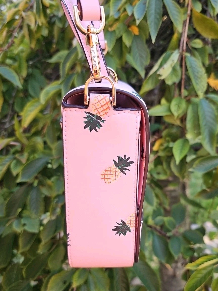 Kate Spade Staci Square Pink Pineapple Crossbody Handbag Purse Saffiano *READ
