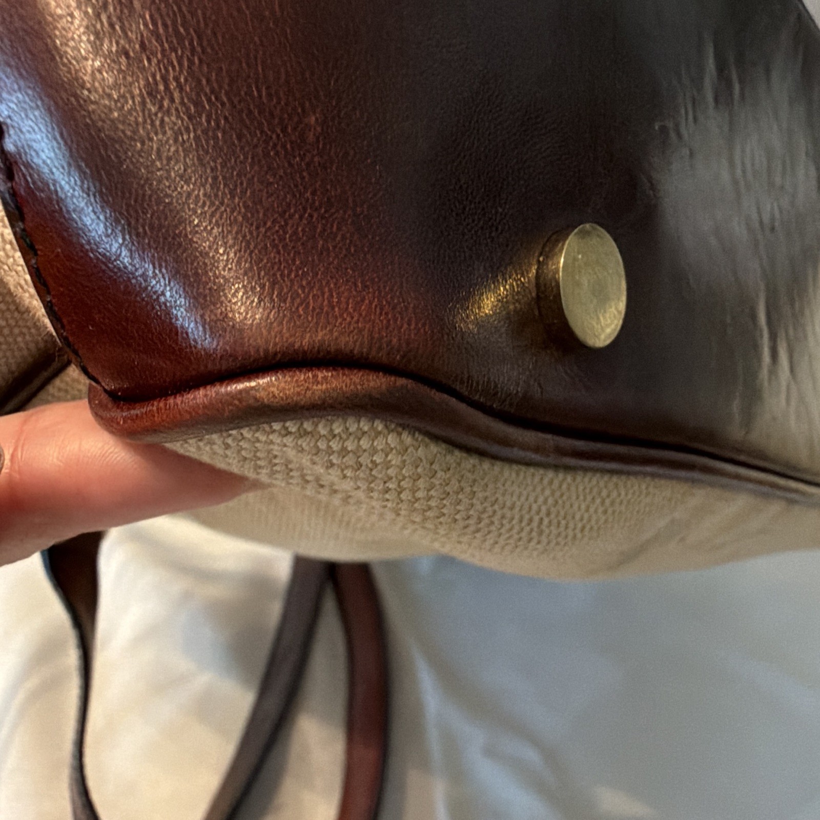 Oroton Sydney Beige Brown Tote Zip Top Pouch Gold Hardware Double Handles