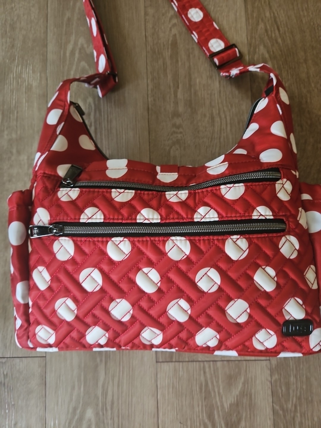 Lug Camper SE Crimson Large Dot Crossbody Bag Red & White Polka Dot