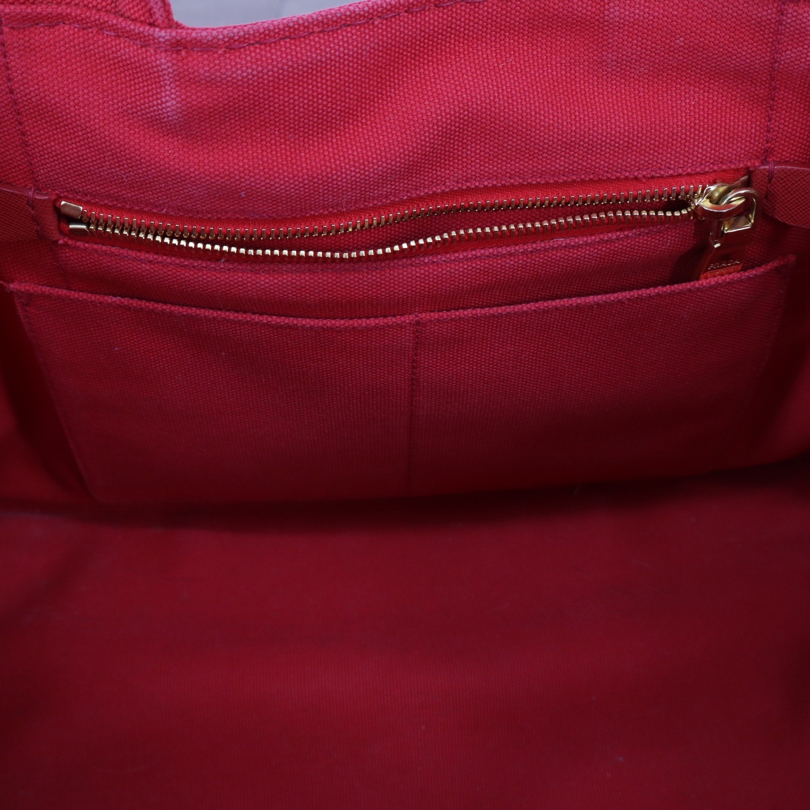 Prada Canapa Tote Bag Red Canvas Logo Handbag Rosso Gold Hardware