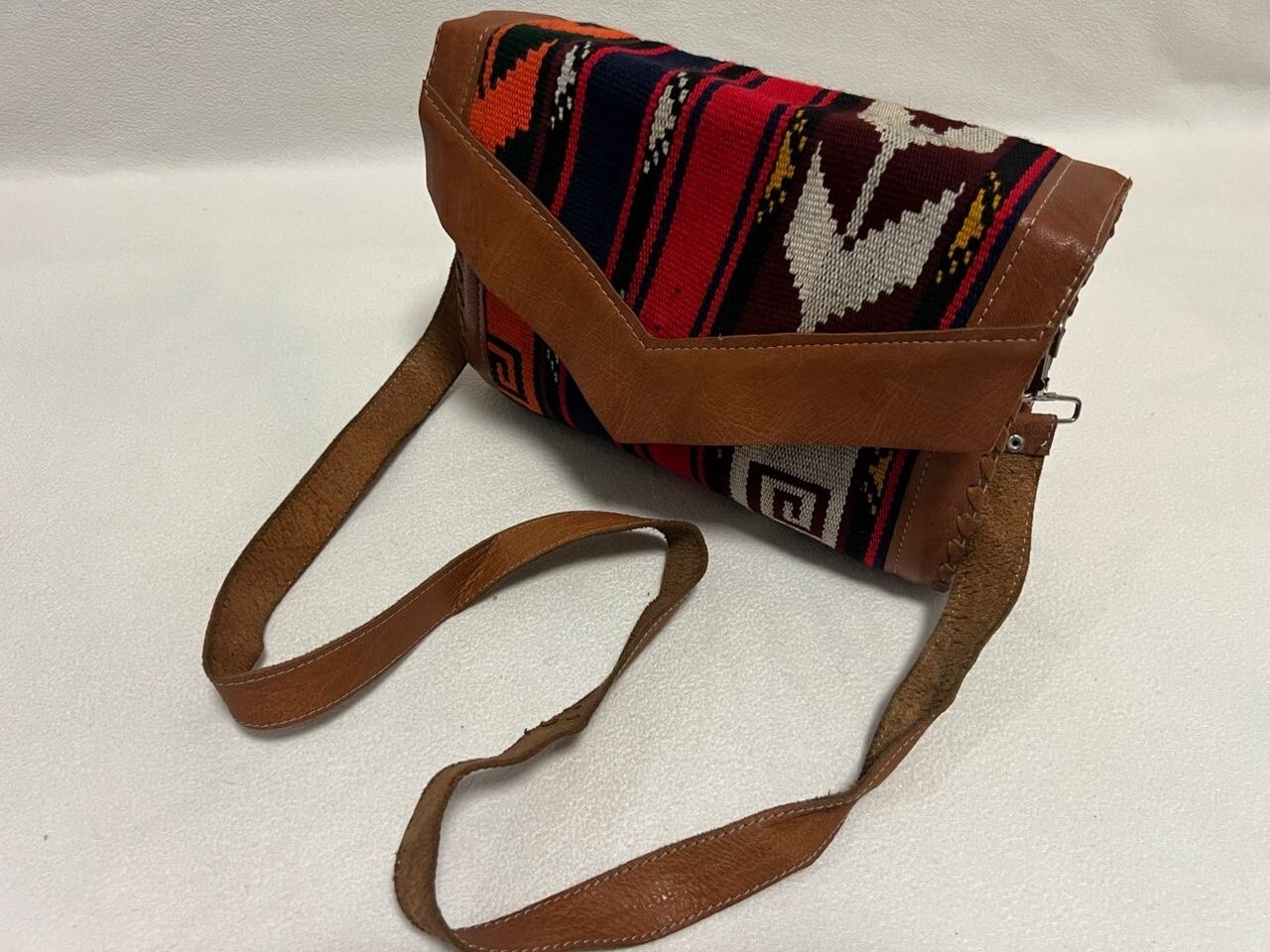 Moroccan leather Women Tote Bag with Suzani Rustic Boho style