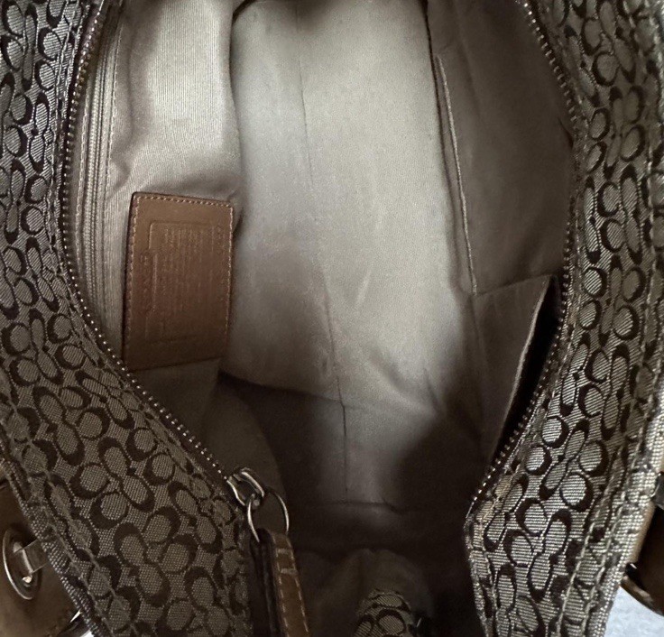 Coach Signature Monogram Satchel Purse Brown/Tan Zip Medium