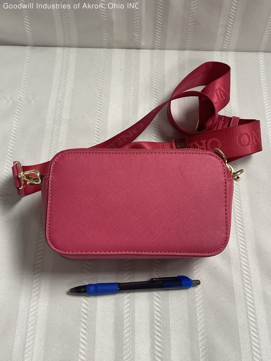Valentino Orlandi Pink Saffiano Leather Studded Crossbody Camera Bag Gold HW