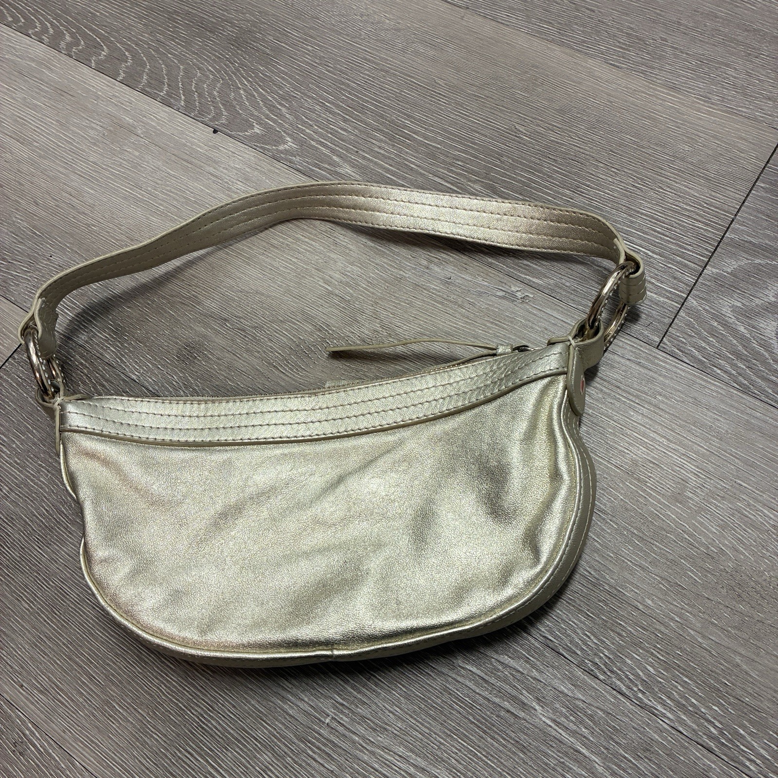 Express Vintage Y2K Gold Metallic Leather Half Moon Shoulder Purse Bag