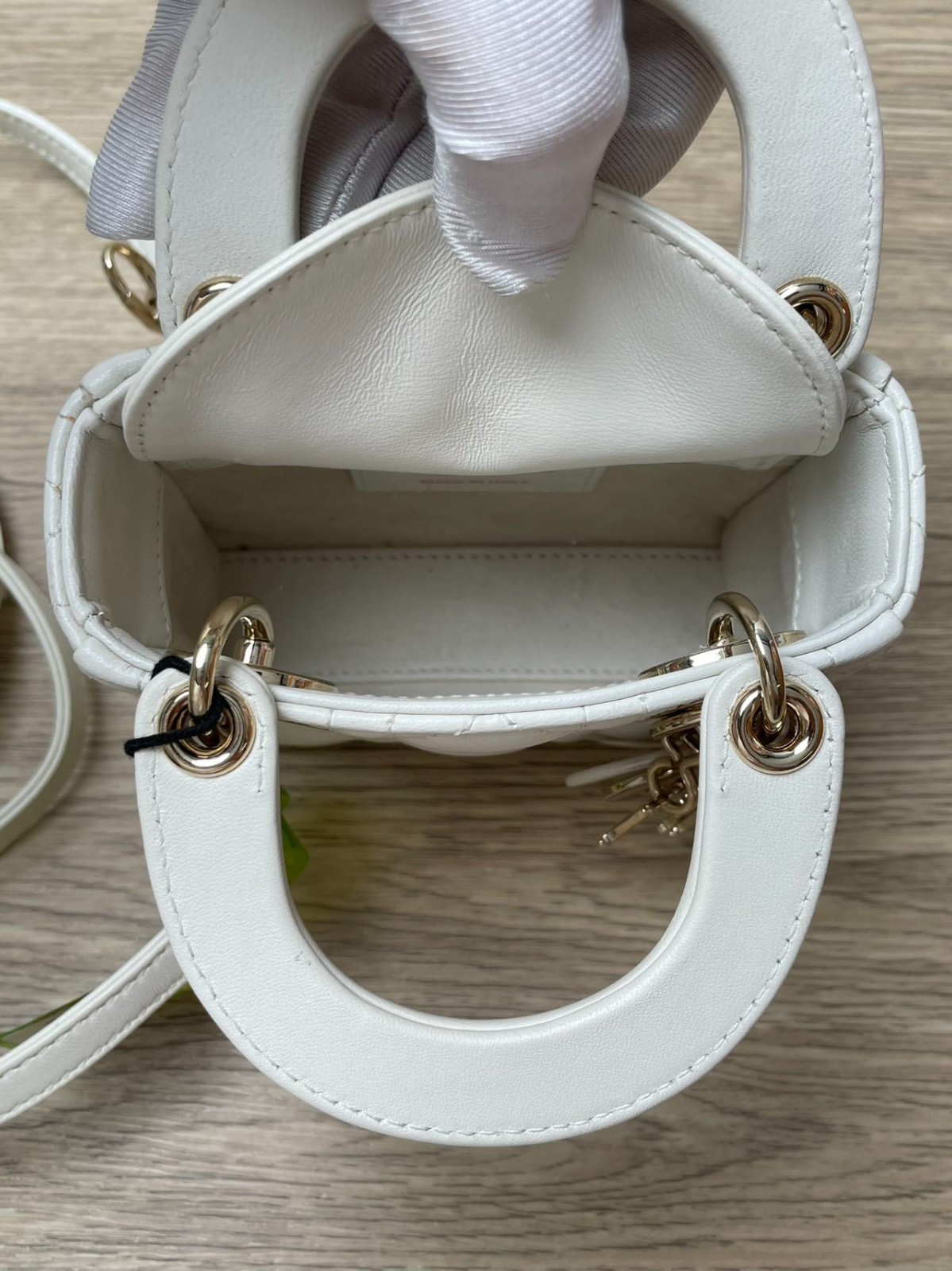 DIOR Lady Ultra Mini 12cm White Lambskin Shoulder Bag
