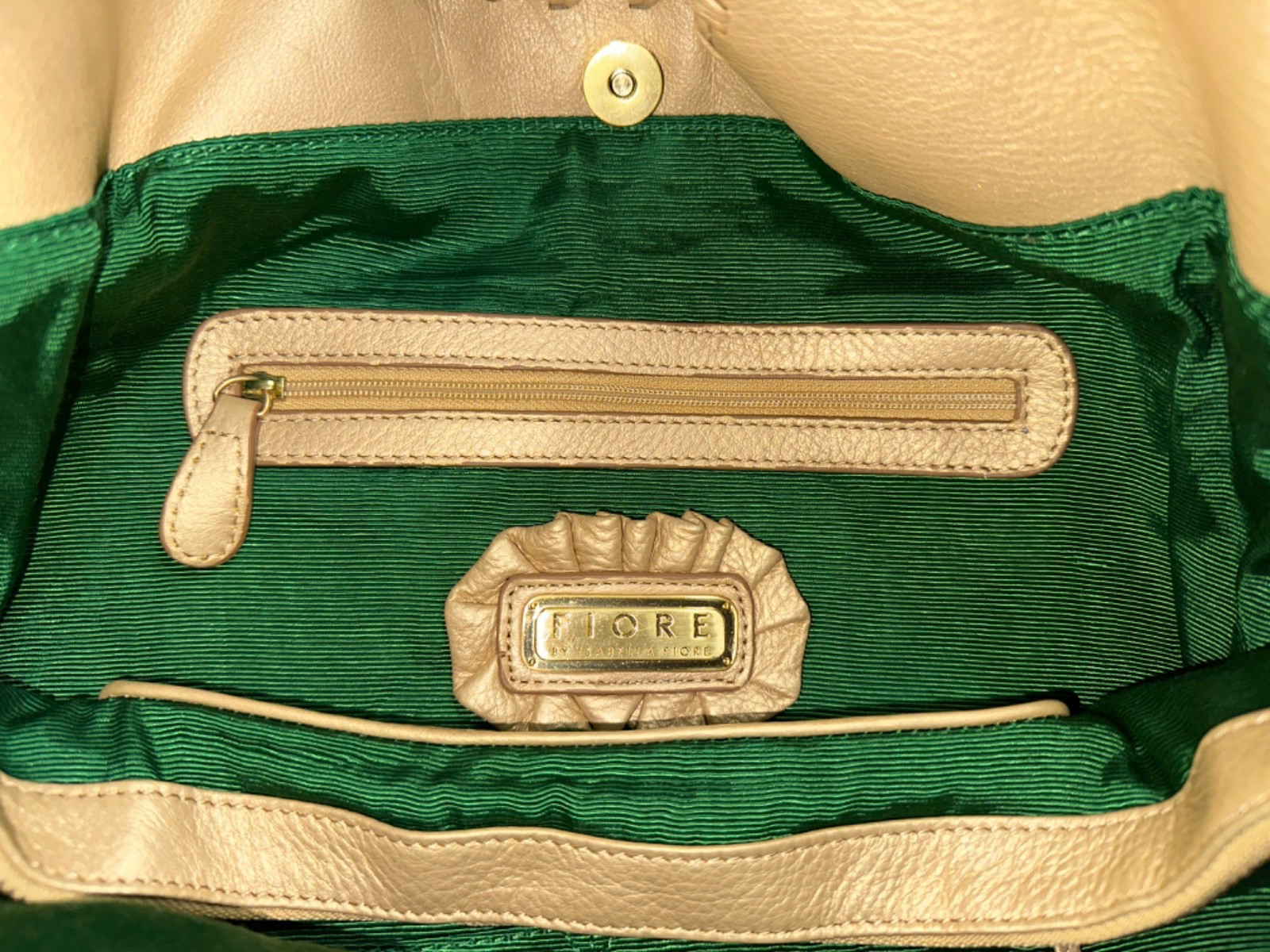 ISABELLA FIORE large gold leather whipstitched hobo shoulder bag purse EUC