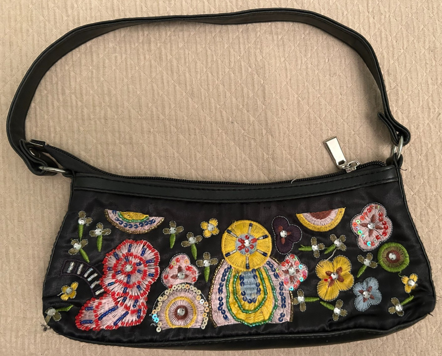 VTG Max Mayer Beaded Embroidered Black Floral Evening Clutch Bag or Shoulder Bag