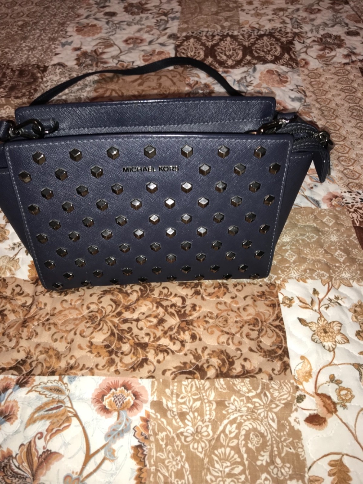 Michael Kors Selma Ellis Mini Satchel Black Leather Studded Crossbody