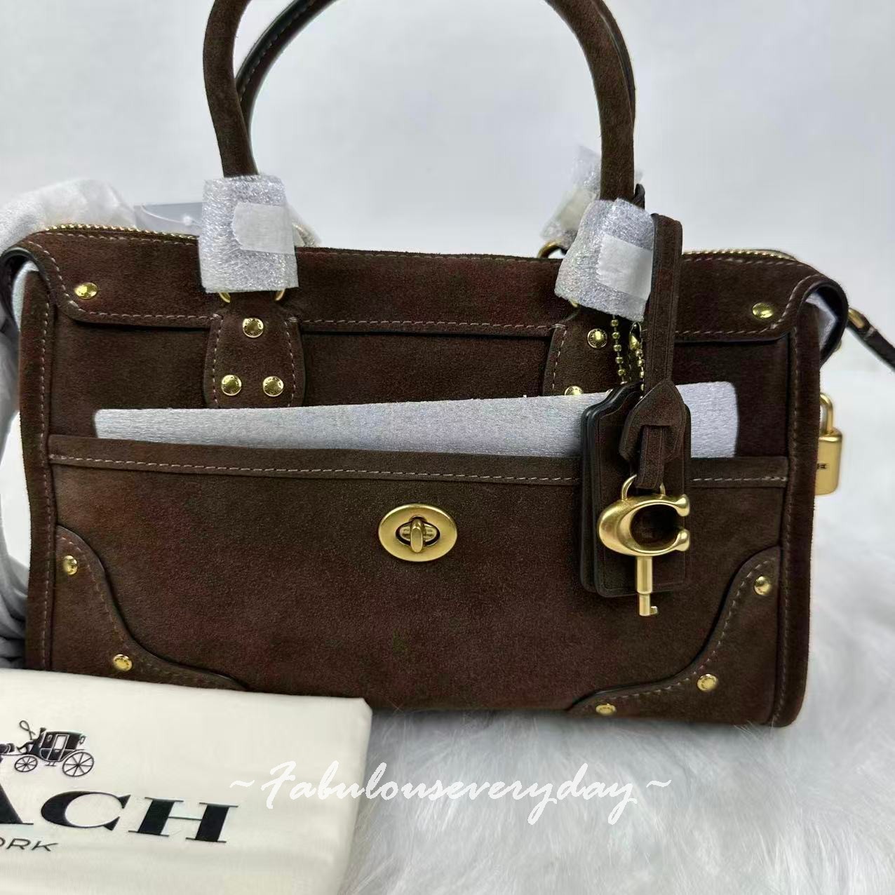 Coach Rhyder Satchel Bag 24 Crossbody Suede Leather Dark Chocolate Brown CFN70