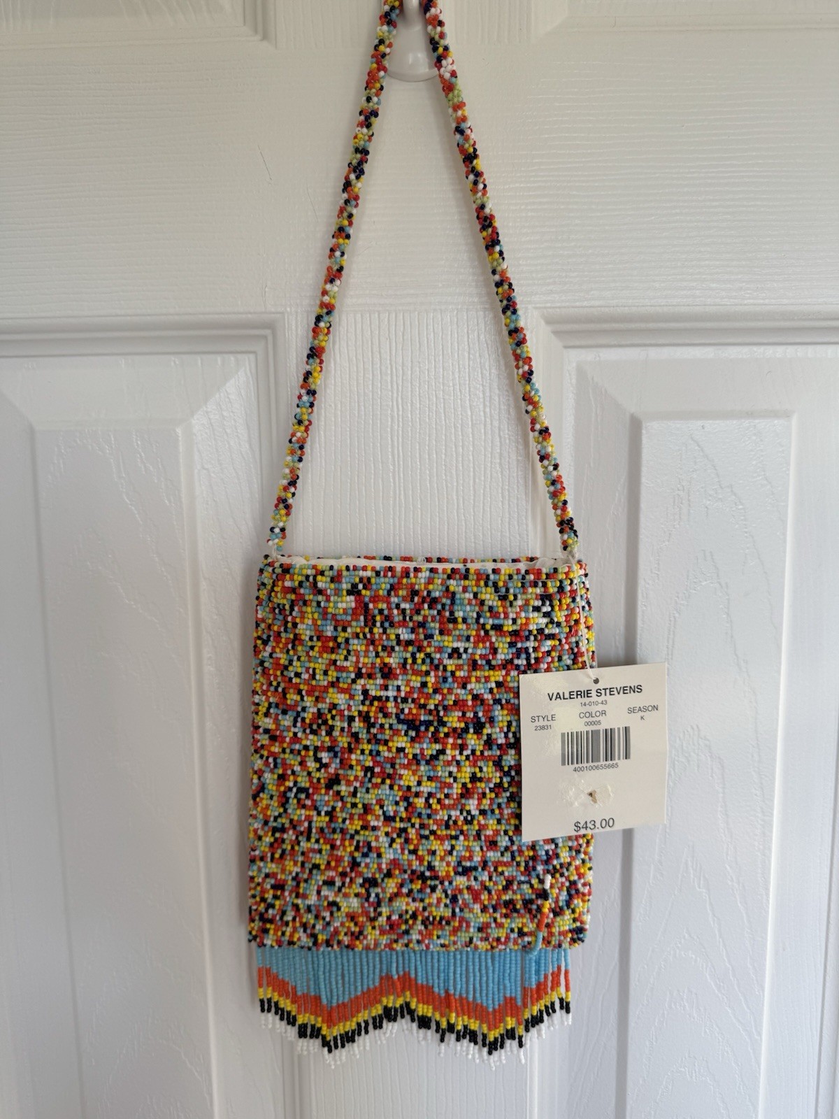 NEW Valerie Stevens Bag Purse Multi-Colored Beaded Exterior with Beaded Fringe