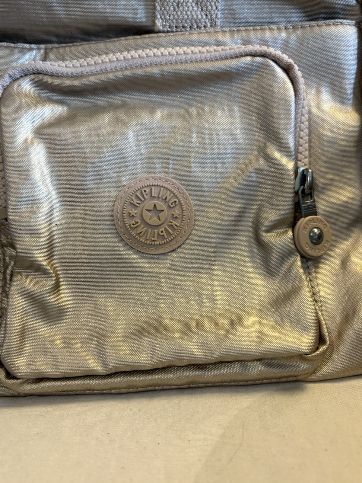 New Kipling Cyrene Crossbody/Shoulder Bag Metallic Gold/Tan Monkey Charm NWT