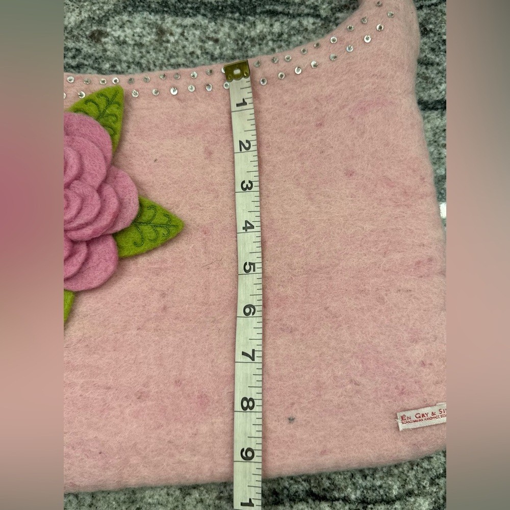 En Gry & Sif Pink Felt Wool Flower Boho Cottagecore Lined Shoulder Bag