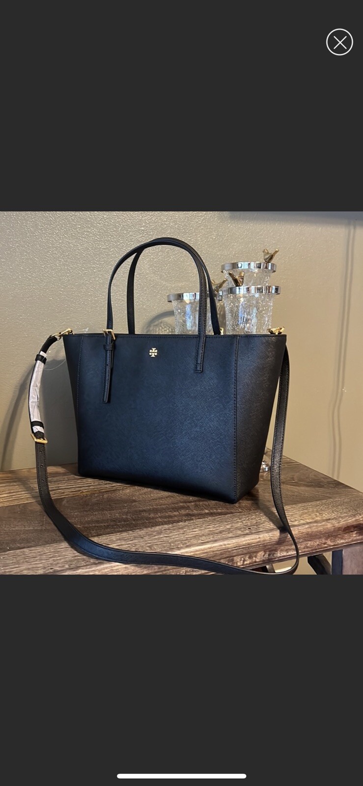 Tory Burch Emerson Women’s Small Top Zip Tote Handbag – Black