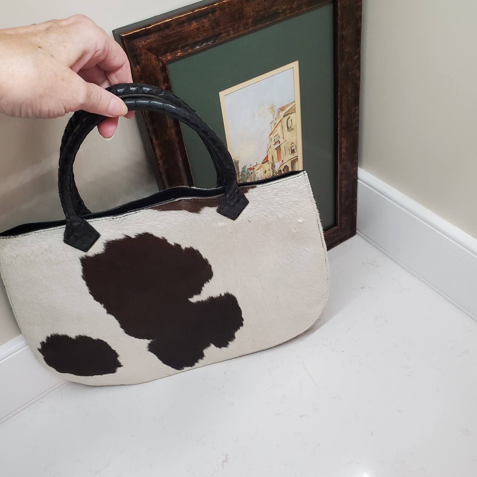 Serapian Milano Animal Hide Tote Bag Purse Made In Italy Brown & White