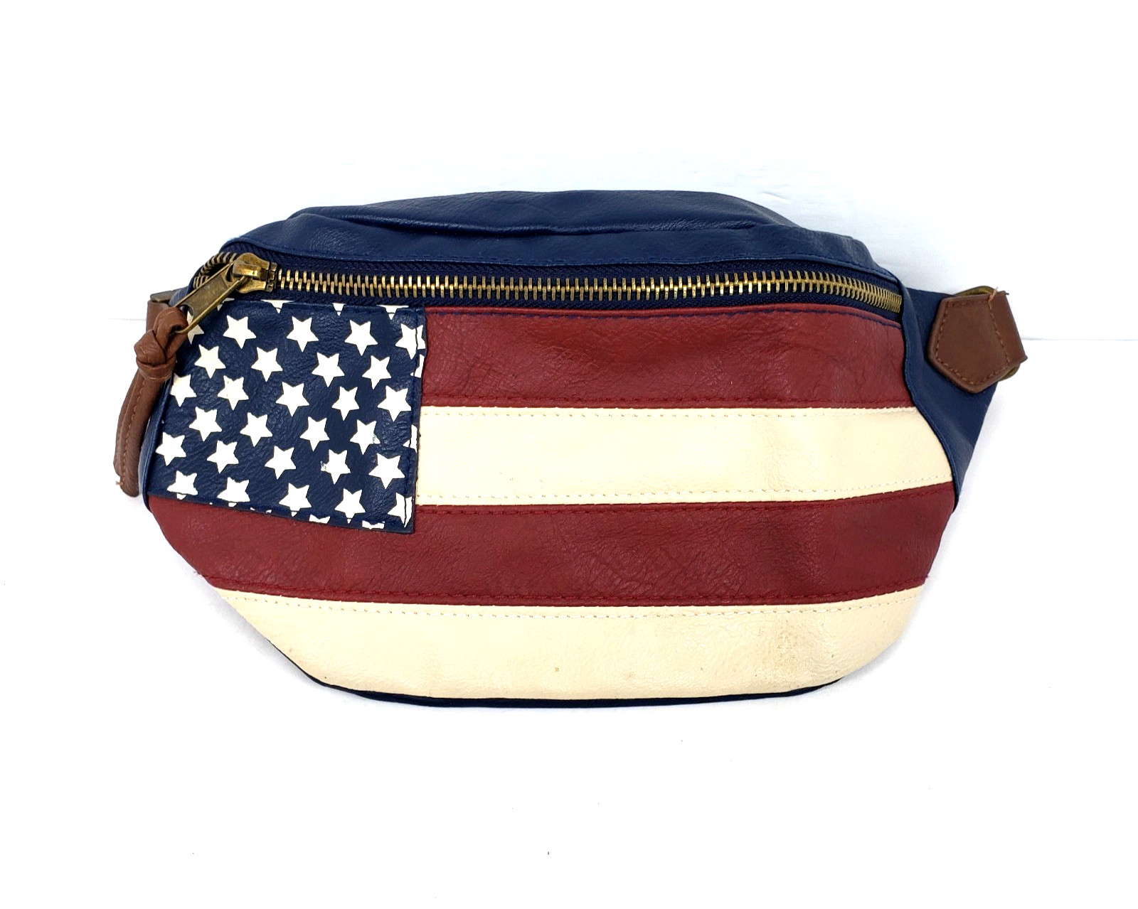 Mossimo Supply Co Faux Leather Blue Red White USA American Flag Fanny Pack Bag