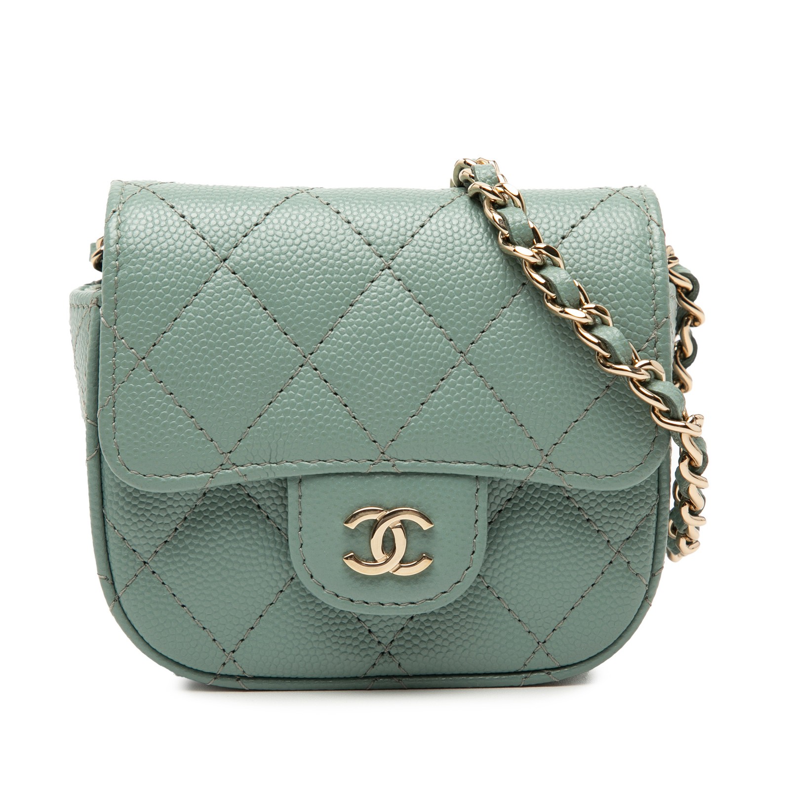 Chanel Micro Mini Classic Caviar Single Flap Pre-Loved Crossbody Bag Mint