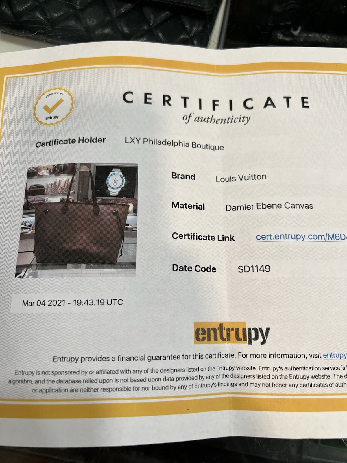 Louis Vuitton Neverfull GM Damier Ebene with Insert & Authenticity Retail $2310