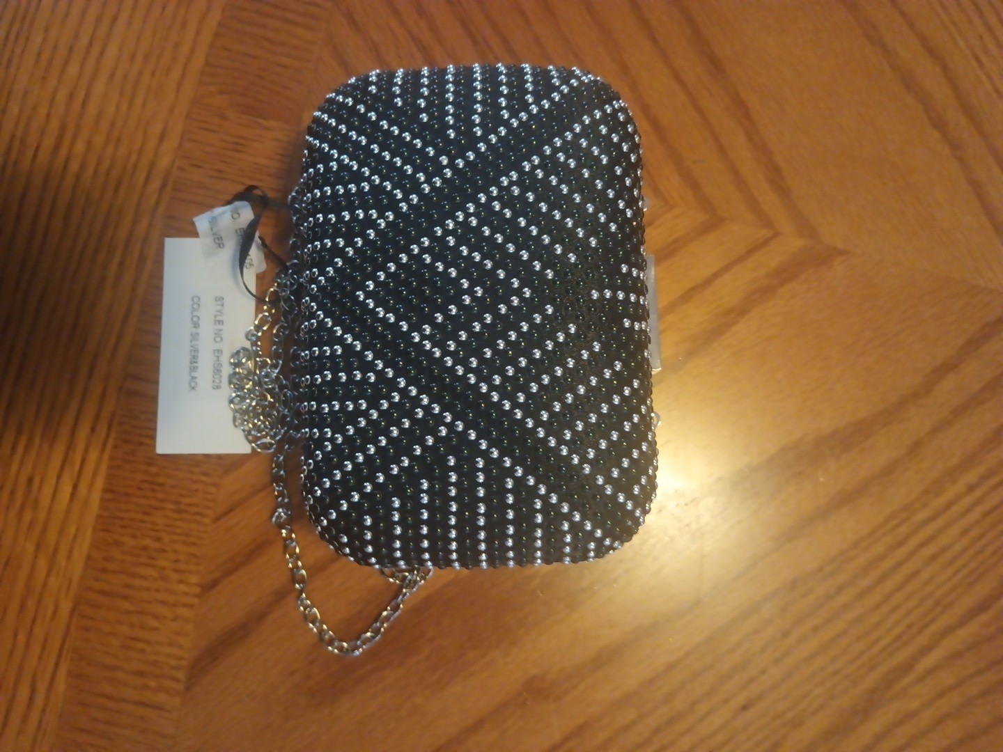 VTG JNB Women’s Evening Box Clutch,Silver/Black Crystals/Black Satin Back NWT
