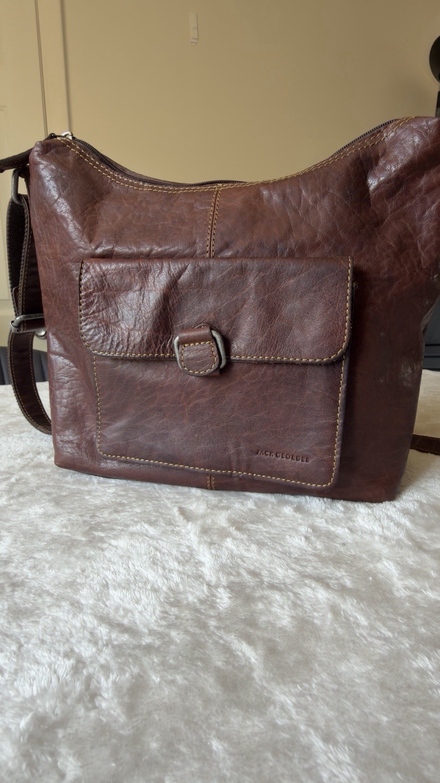 Jack Georges Brown Messenger Bag | Zip & Buckle | 100% leather