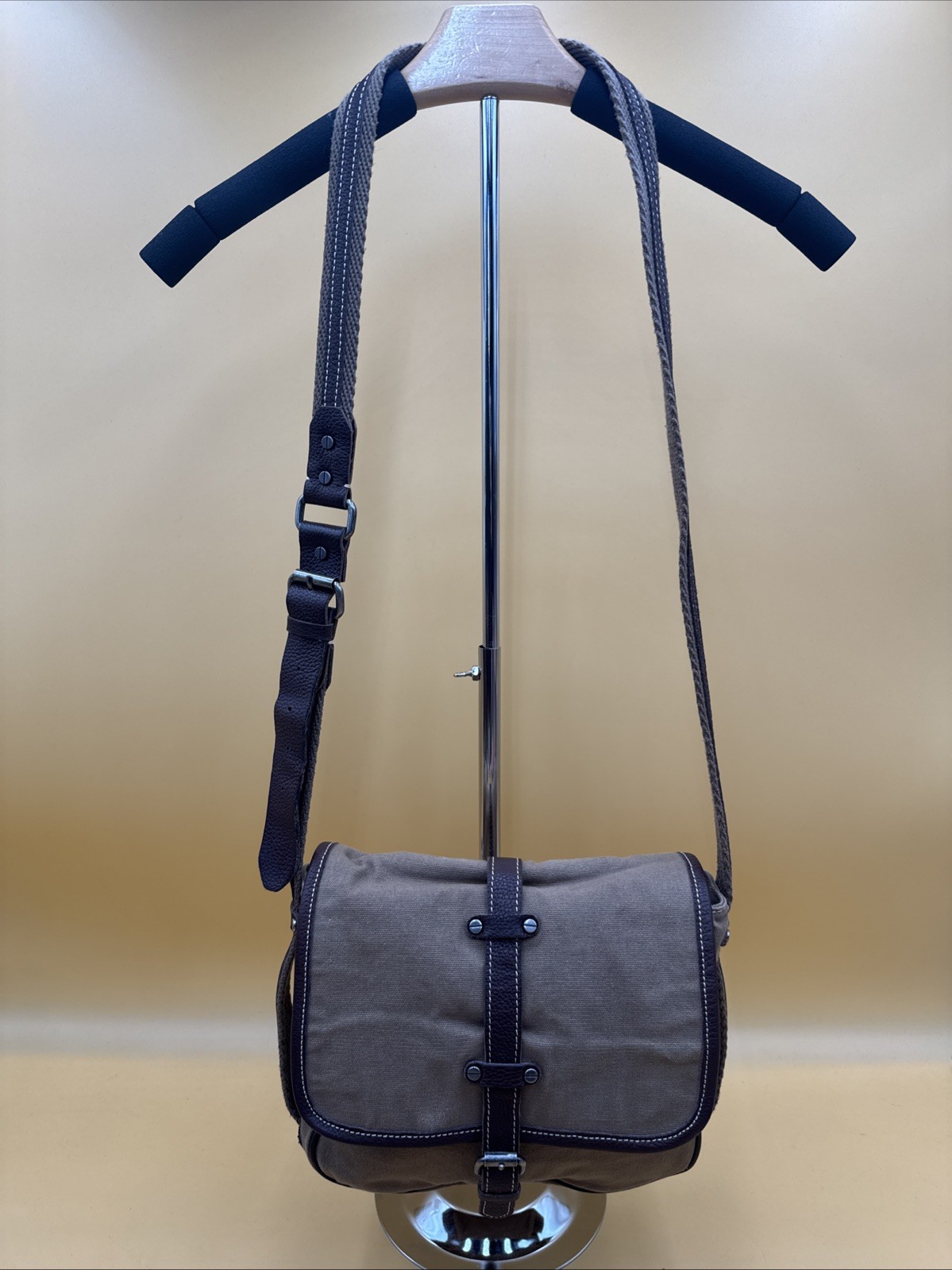 Vintage Lands End 1963 Brown Canvas & Leather Crossbody With Buckle EXCELLENT!