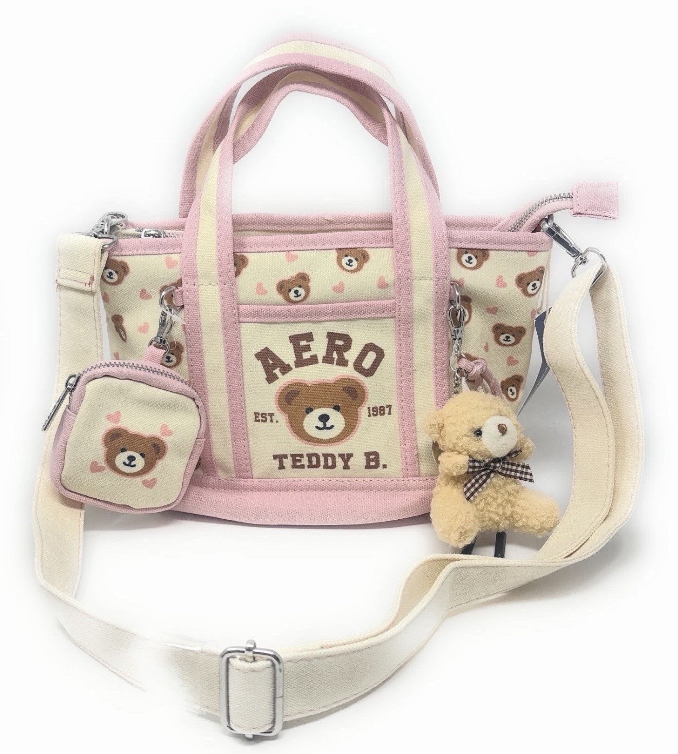 Aeropostale Teddy Bear Hearts Mini Tote Coin Purse Bear Aero Charms