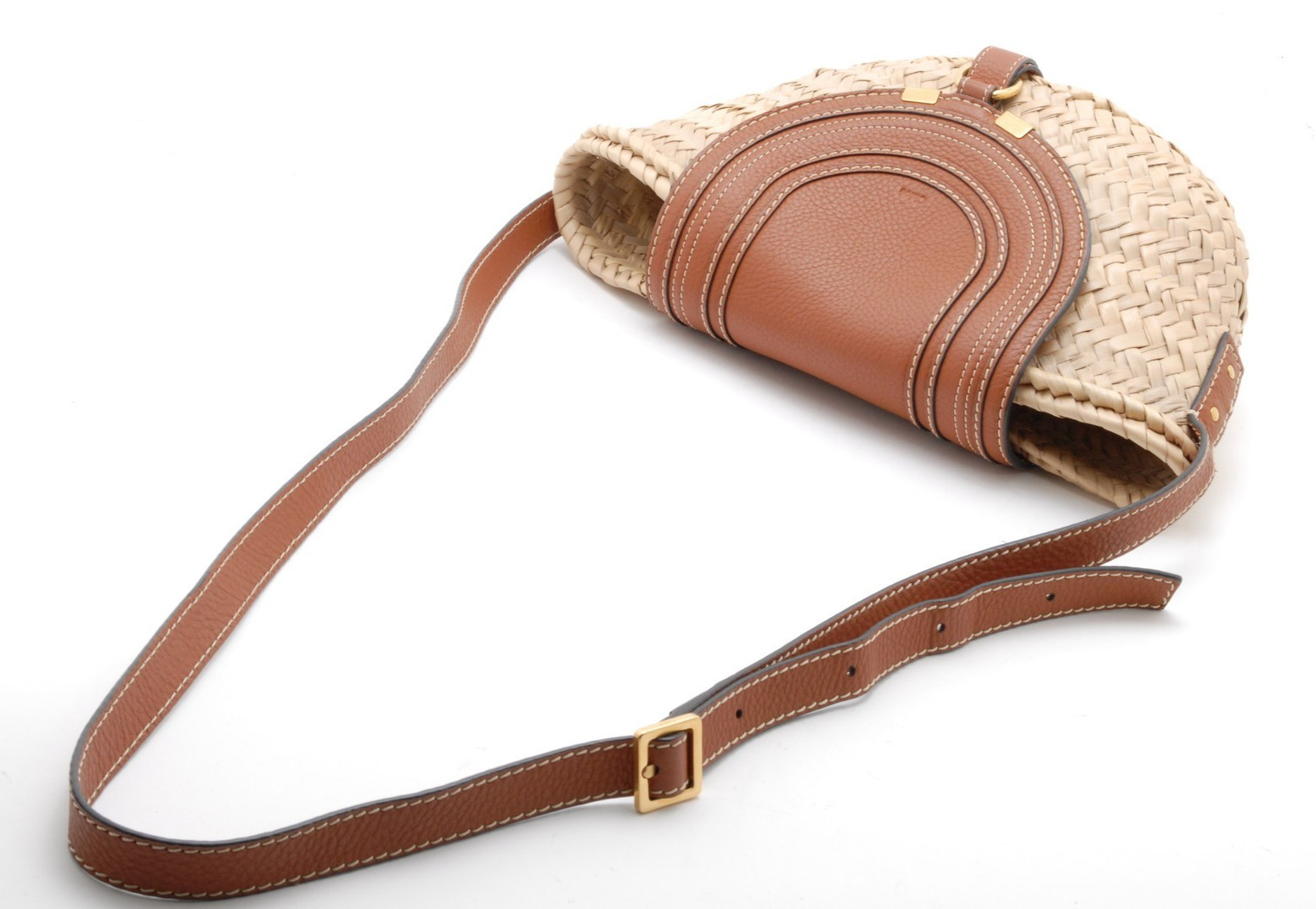 Chloe Marcie Shoulder Bag Natural Raffia Leather Brown