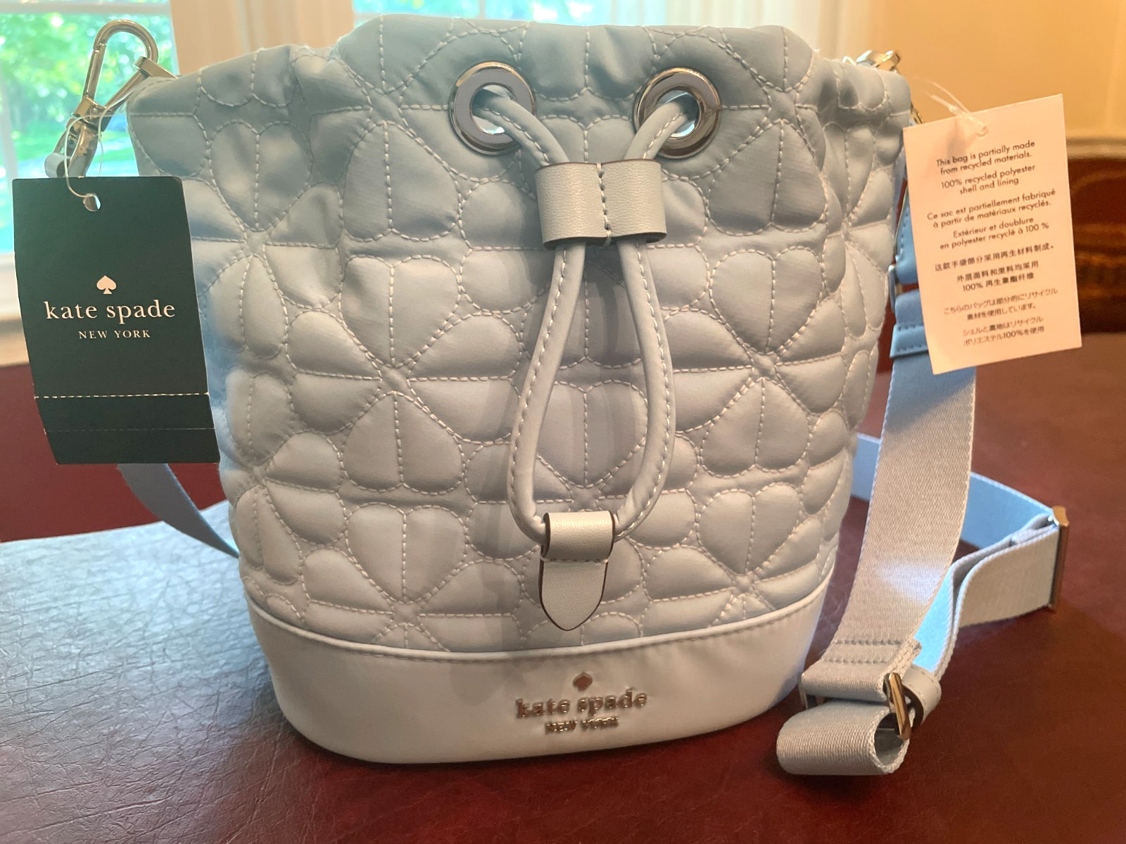 NWT KATE SPADE Flower Quilted Fabric Bucket Bag Montauk Blue ~ $349 Retail ~ NEW