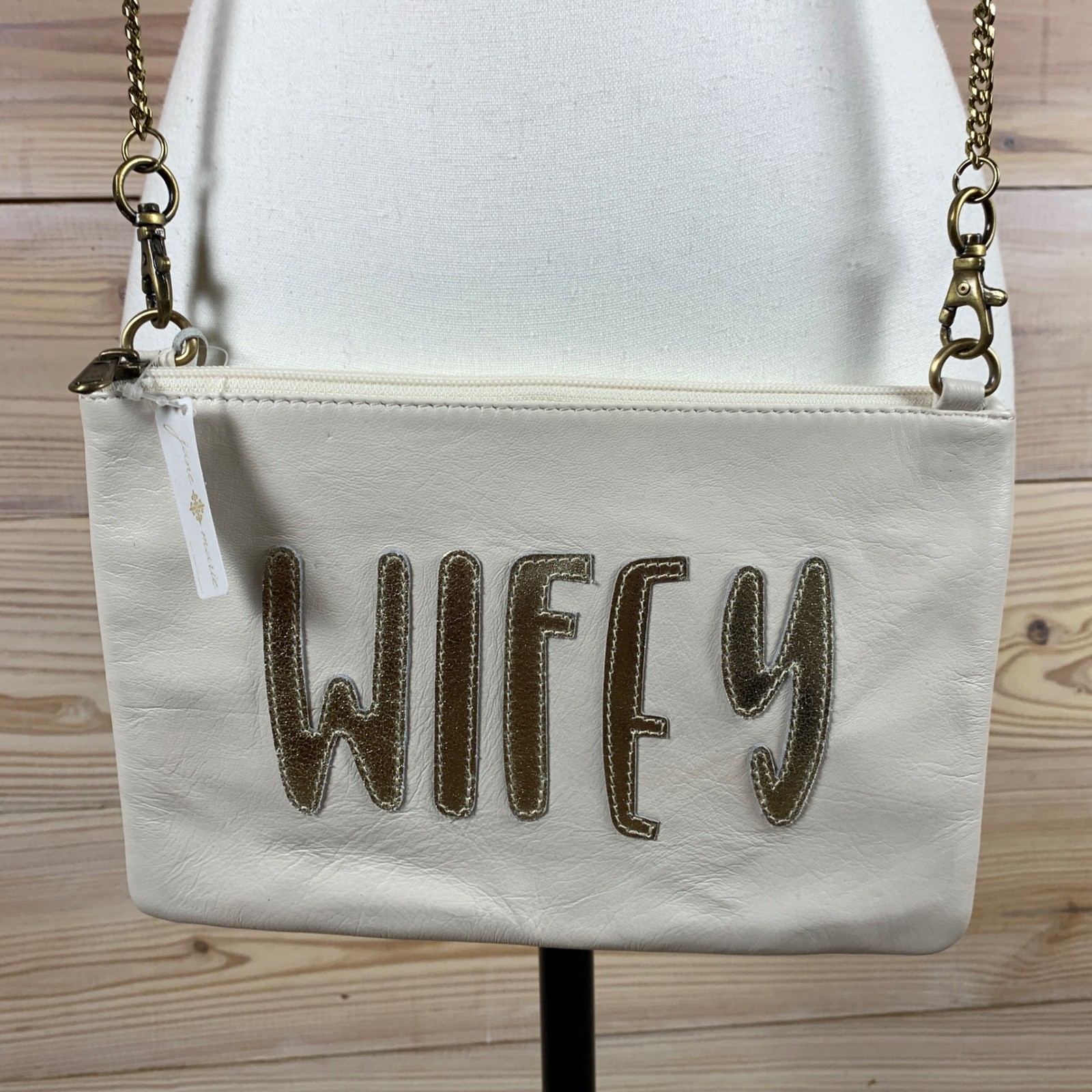 Jane Marie Purse Women White Leather Wifey Gold Metallic Crossbody