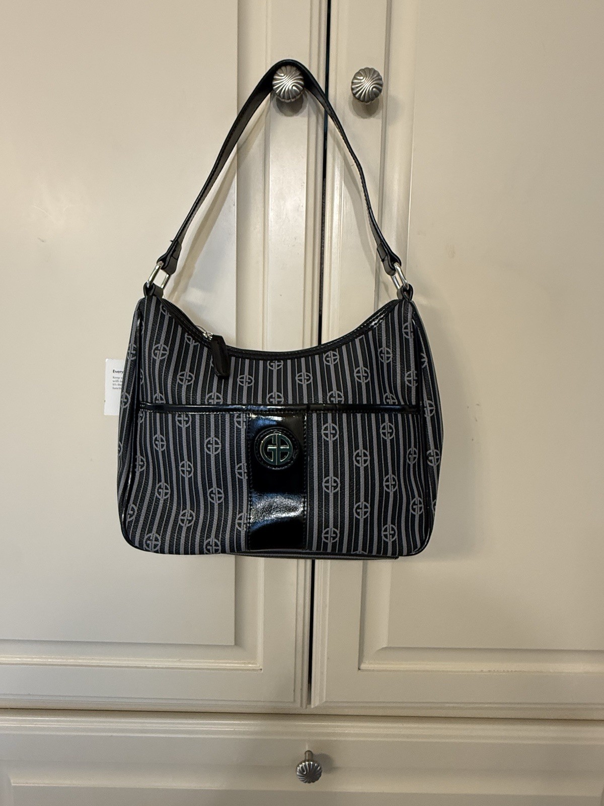 Giani Bernini Crescent Black And Gray Striped Shoulder Bag With Logo (NWT)