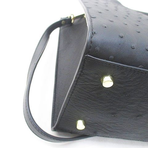 Dolanier Ostrich Leather Tote Bag Ladies Black 13×11.4in SA Excellent Condition