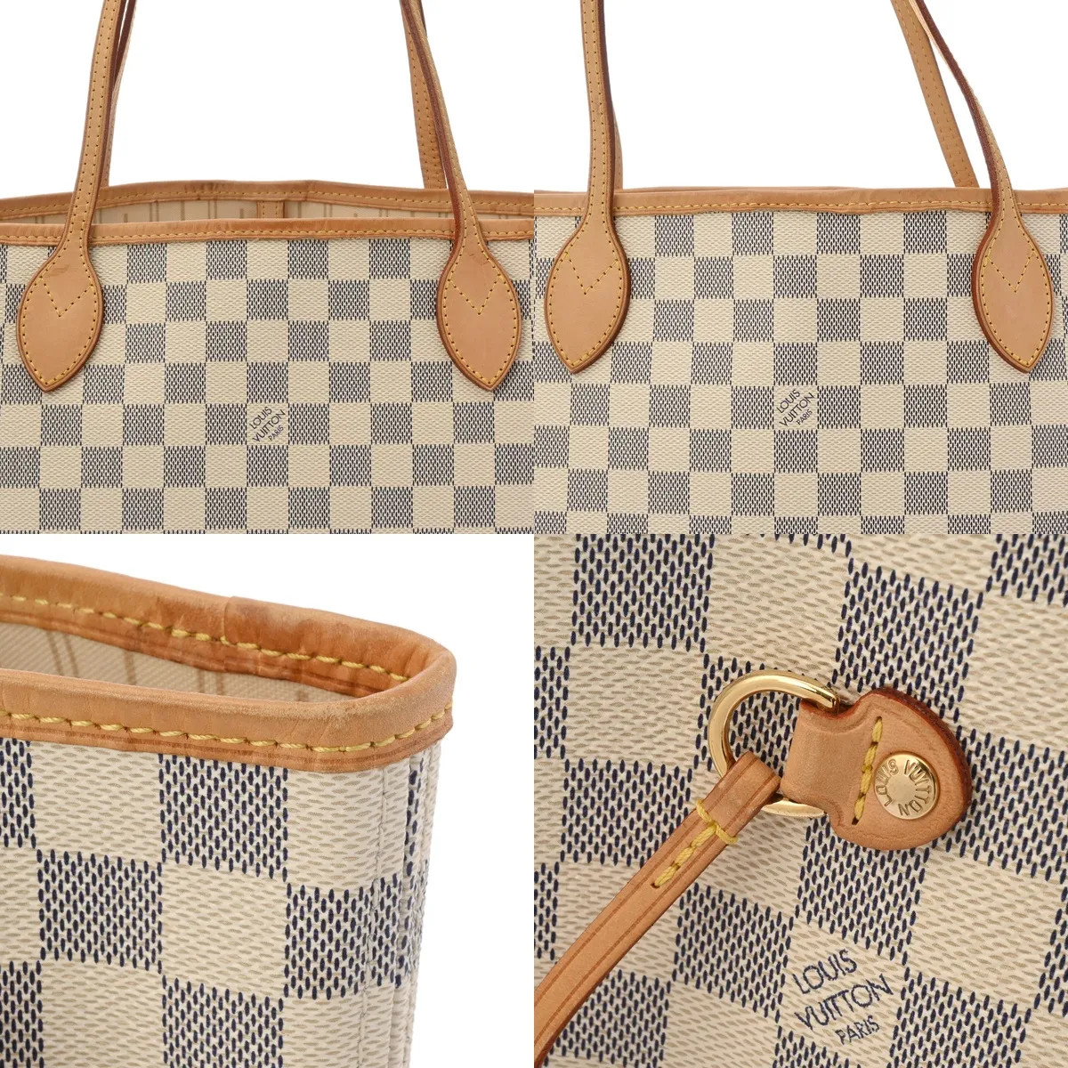 Louis Vuitton Neverfull MM N40604 Tote Bag Damier Azur Canvas Pink #WB8085