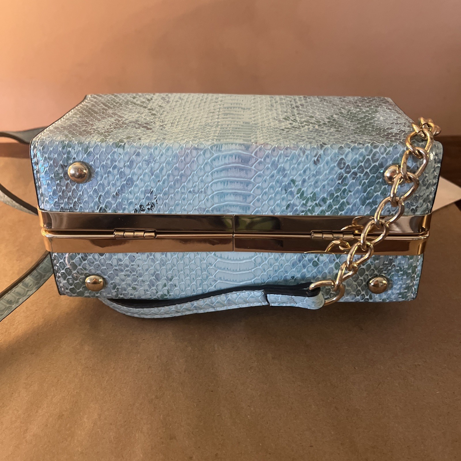 NWOT Isabelle Handbag Vegan/Lead Free Blue Snakeskin Print 7”x3.25”x4”