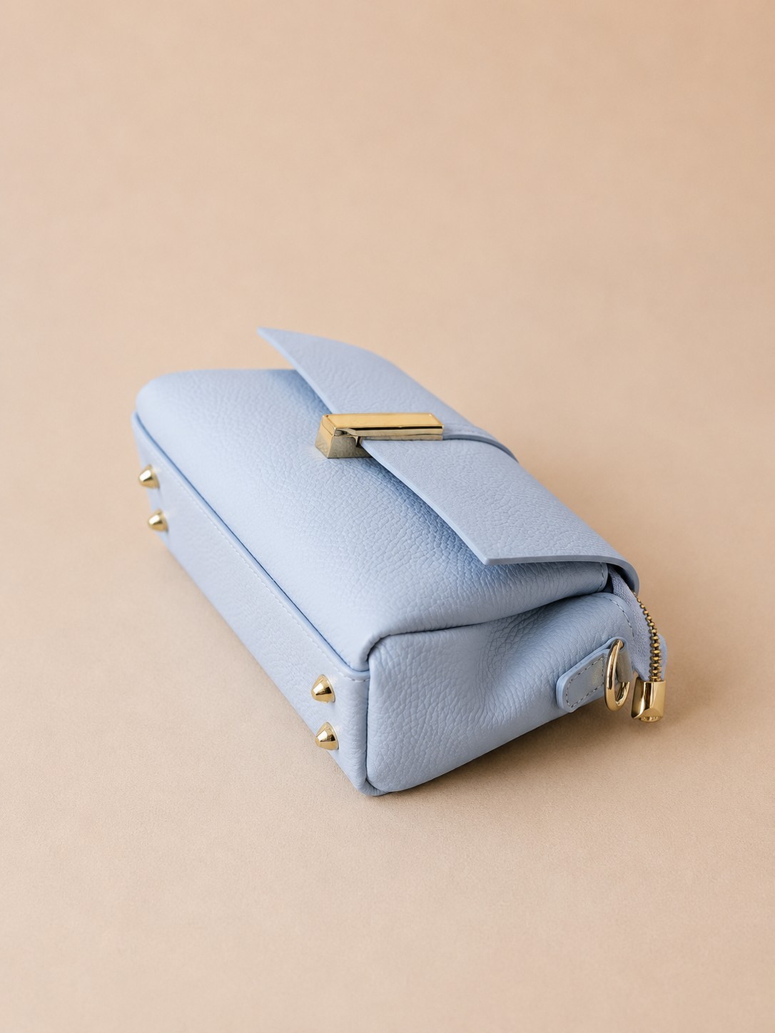 Baby Blue Italian Leather Crossbody Bag, Small Minimalist Purse, Genuine Leather