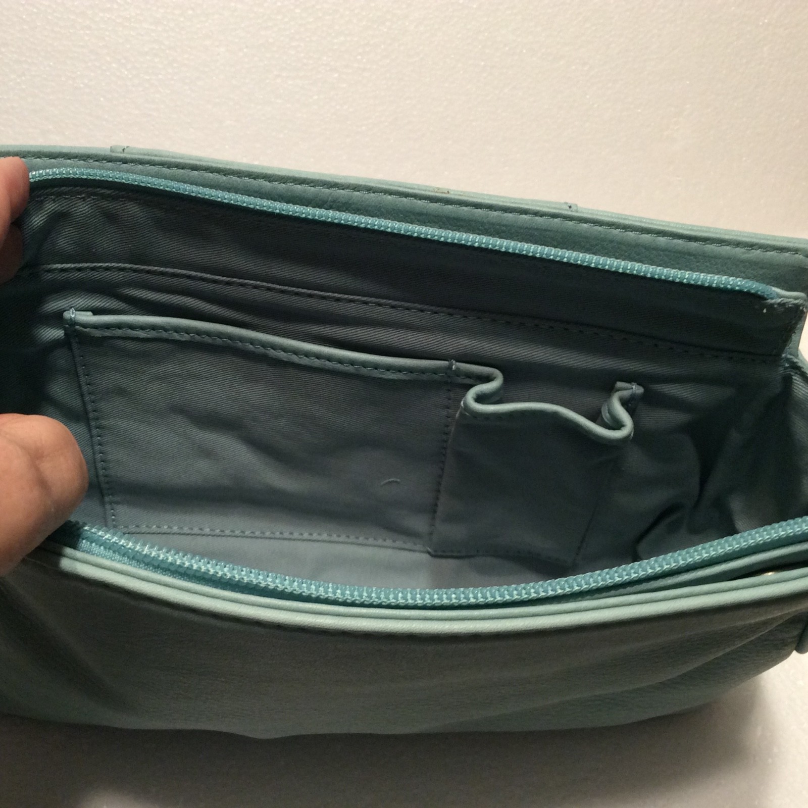 Robin’s Egg Blue So Rachel Longaberger Leather Woven Panel Clutch Crossbody NEW