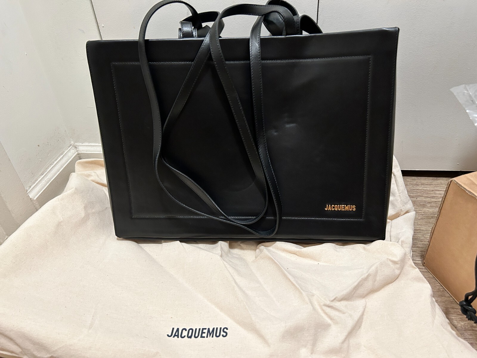 JACQUEMUS Le Cabas Neve Black Leather tote shopping bag