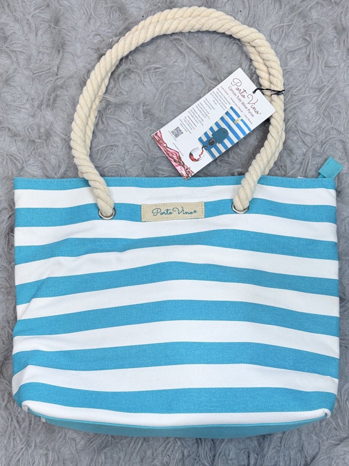 Porto Vino Concealed Wine Dispenser Tote Bag Beach Festival Travelling BLUE READ