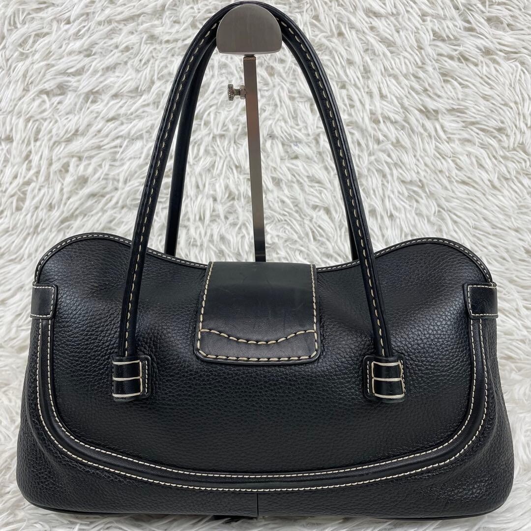 Tods Black Pebbled Leather D Bag Shoulder Tote Bag Italy Silver Hardware 38cm