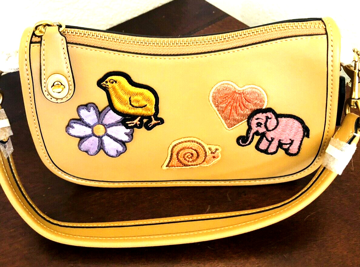 COACH SWINGER 20 Creature Patches Shoulder Handbag Bag Purse Tan Chick Elephant