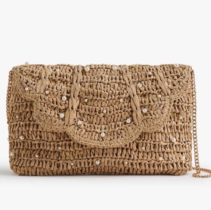 J.Crew Straw Pearl Clutch