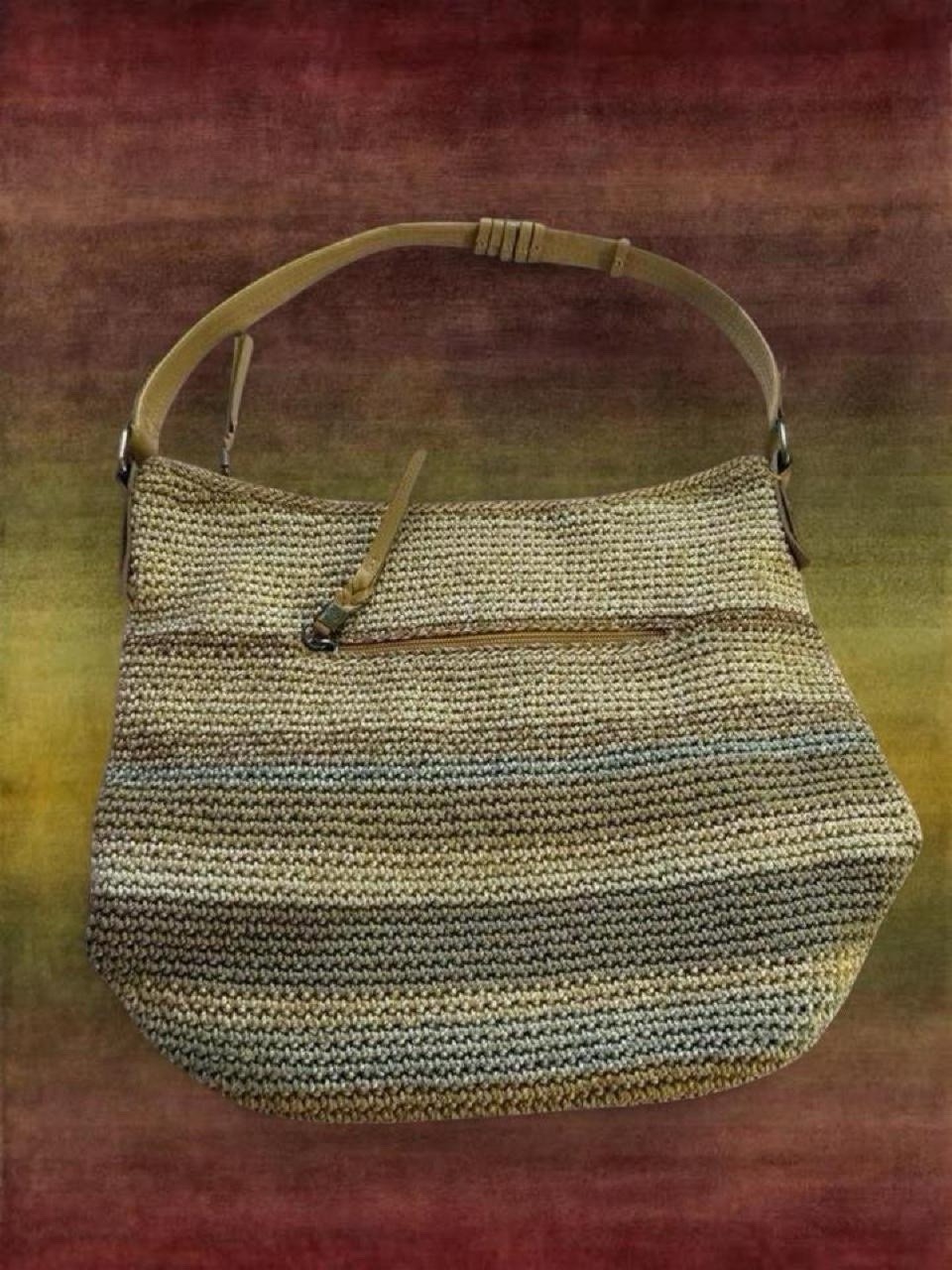 The Sak Multicolor Striped Crochet Hobo Shoulder Bag Purse Zip Closure Boho Chic