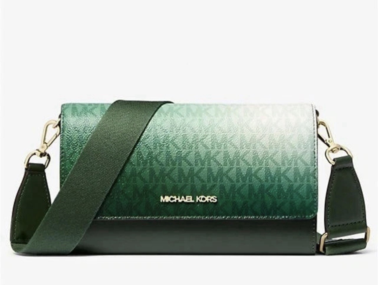 Michael Kors Jet Set Large Moss Multi Crossbody Bag with Logo & Zip Closure