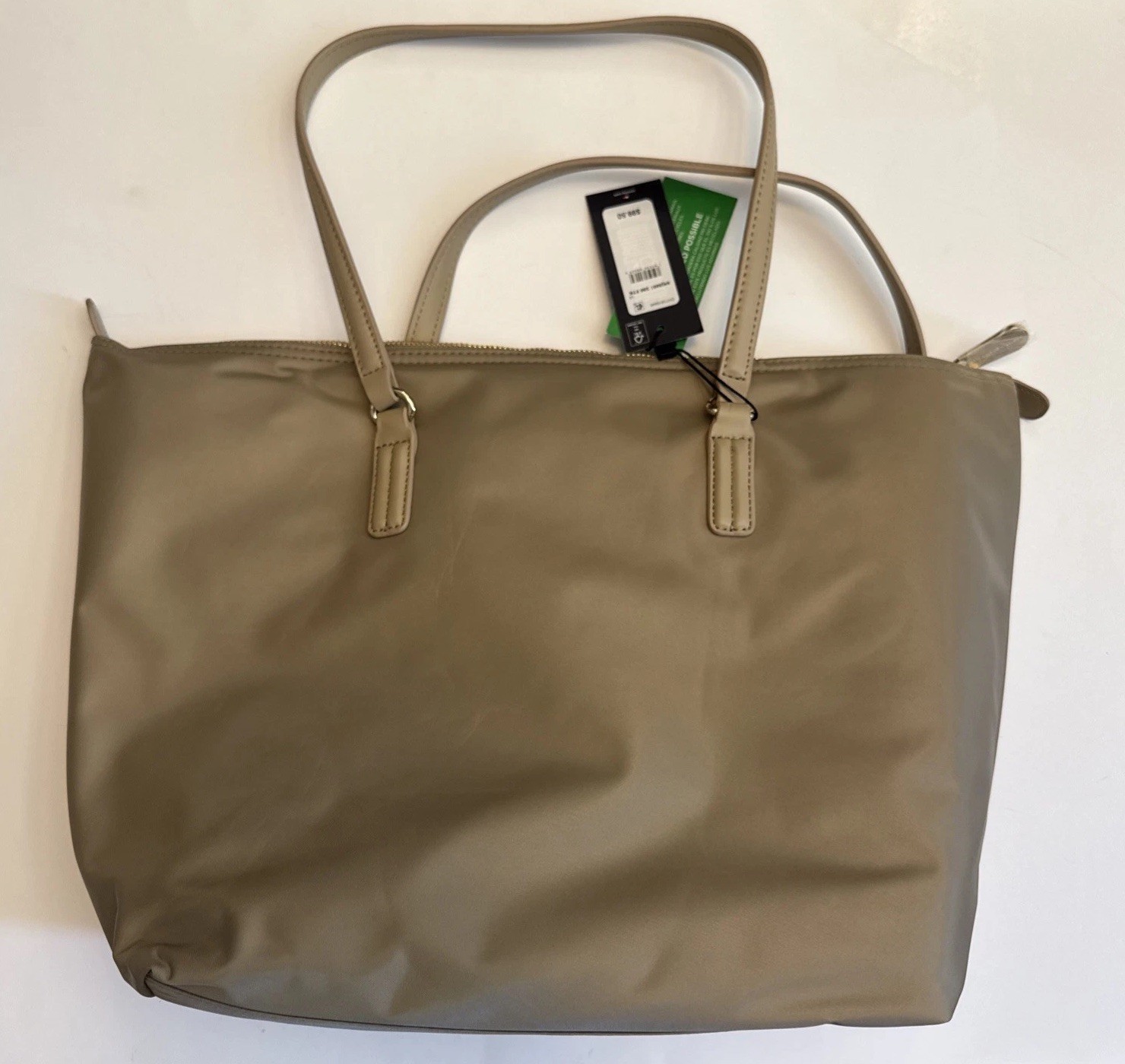 TOMMY HILFIGER Large Zip Nylon Signature Stripe Tote Bag Purse Tan New