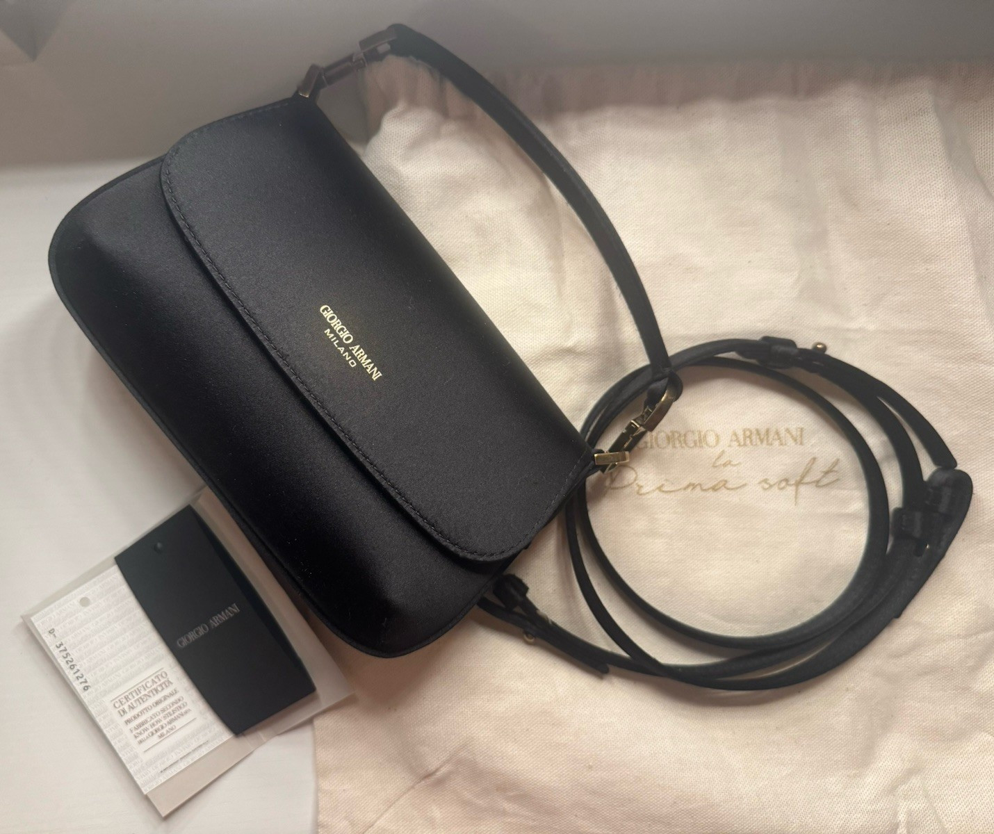 Giorgio Armani Black Small Shoulder Bag (with original strap, bag, and tags)