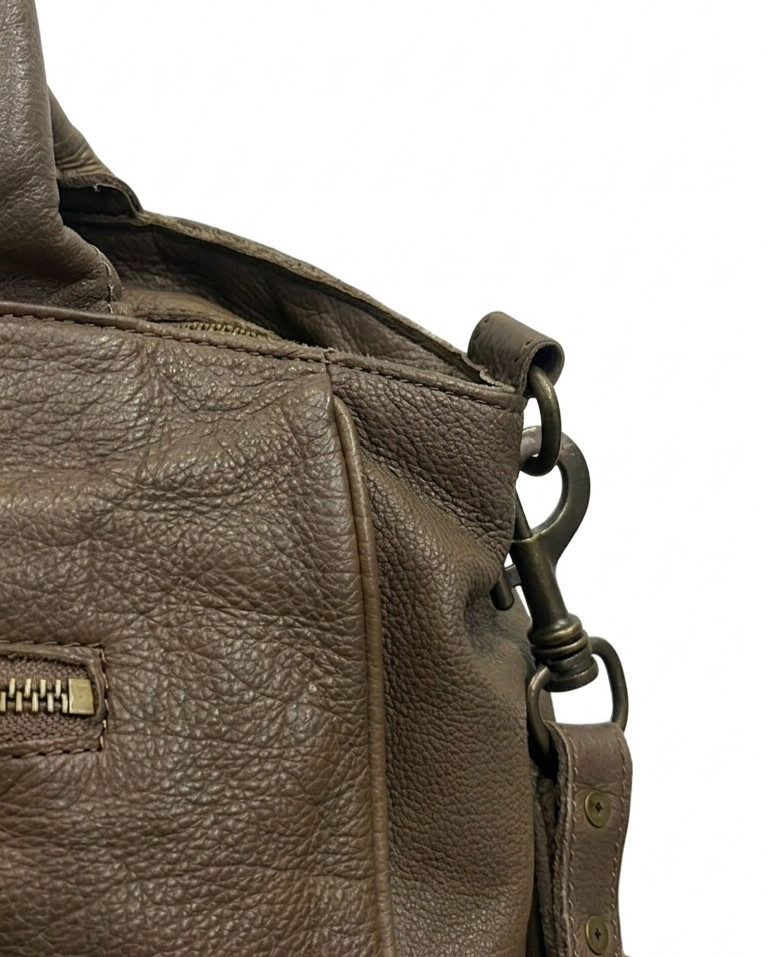 Liebeskind Berlin Taupe Olive Pebbled Leather Satchel Whipstitch Crossbody Bag