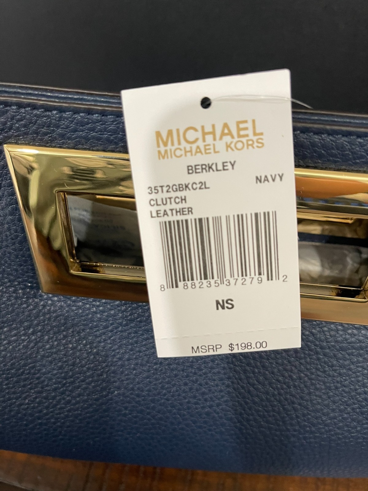 NWT Michael Kors Berkley Pebbled Leather Navy Clutch / Purse Gold Tone Hardware