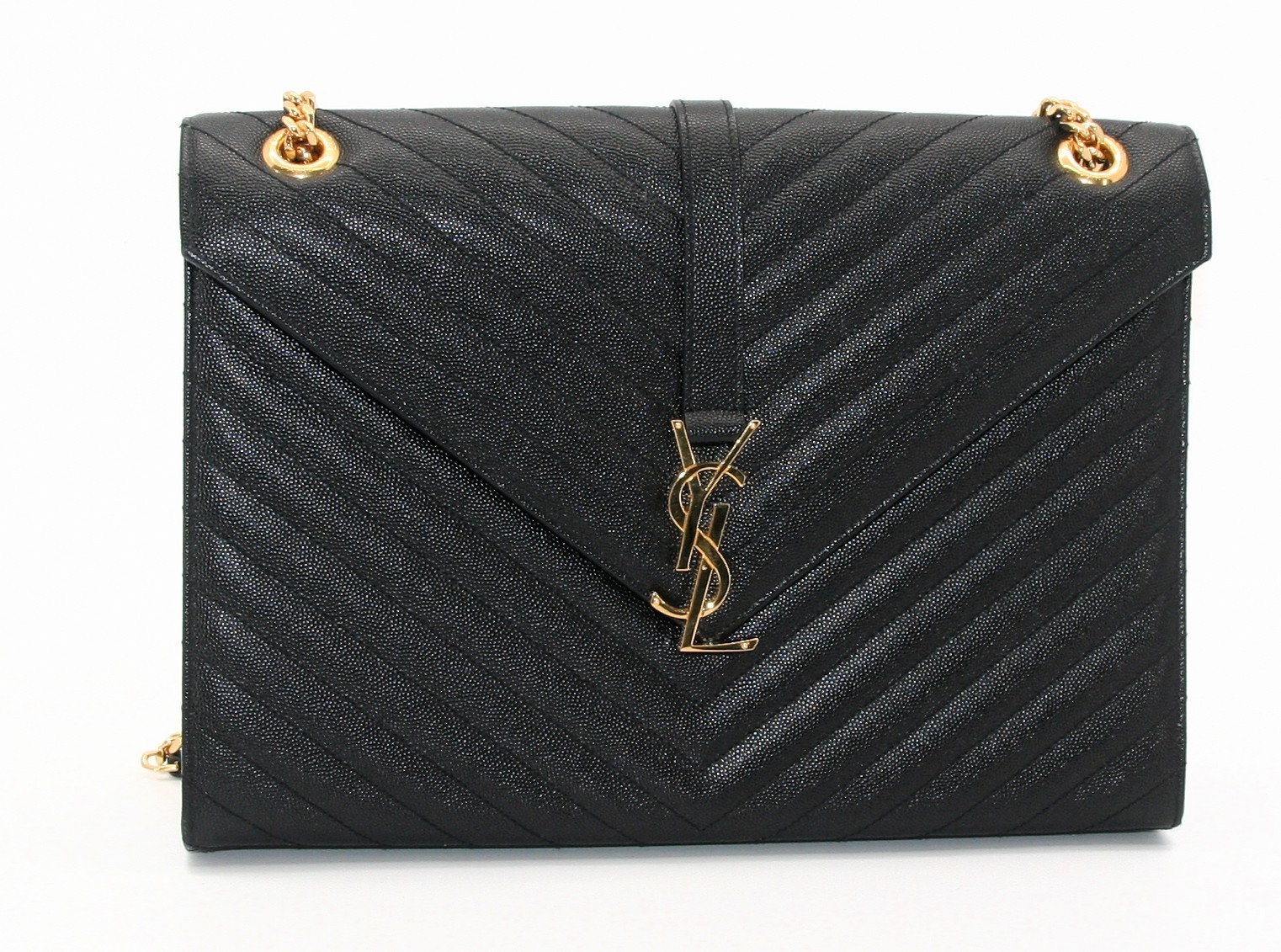 YSL YVES SAINT LAURENT ENVELOPE LARGE BAG IN MATELASSÉ LEATHER GOLD HARDWARE