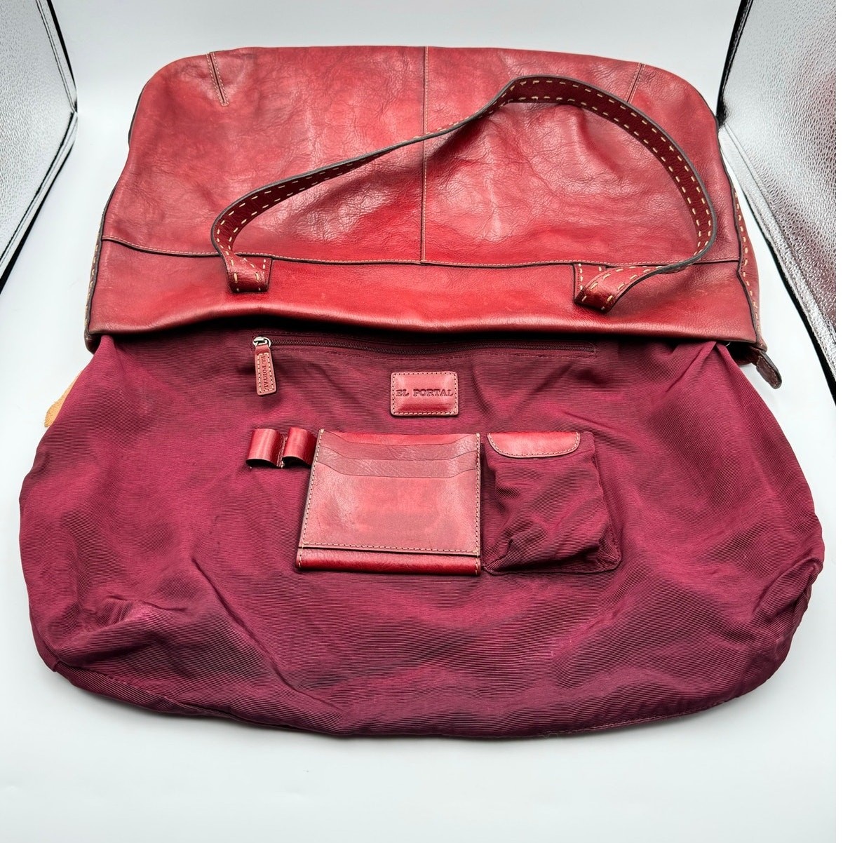 VTG ’90s El Portal Dark Red Leather Shoulder Bag Tote AS IS-READ NOTE