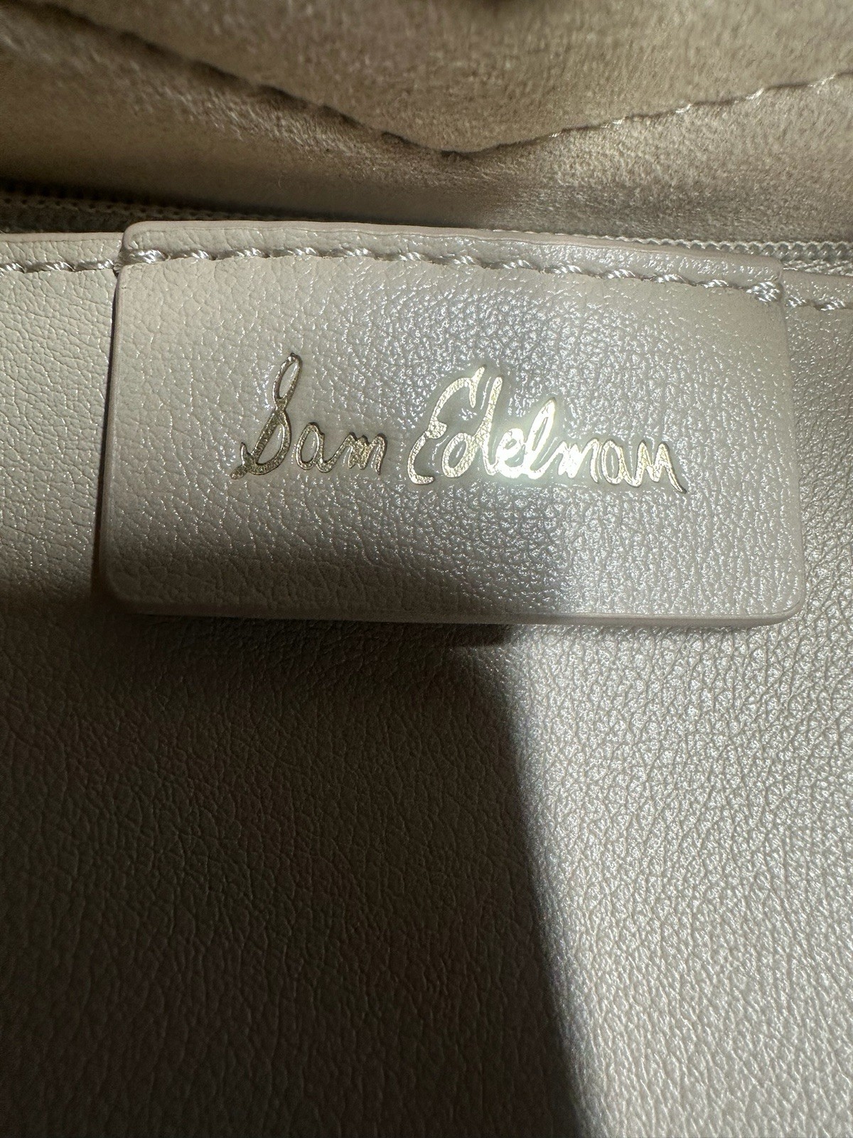 Sam Edelman Beige Solid Bucket Crossbody Bag Gold Hardware Buckle Lined